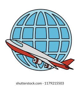 airplane flying with sphere planet