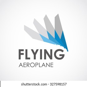 Airplane flying of technology feather wing abstract vector and logo design or template plane business icon of company and corporate identity symbol concept