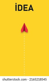 Airplane flying towards idea text.
new idea, thinking concept.