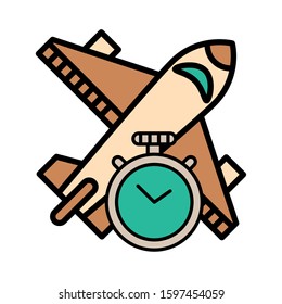 airplane flying travel with chronometer vector illustration design