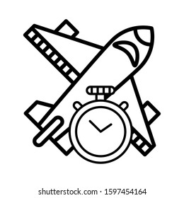 airplane flying travel with chronometer vector illustration design