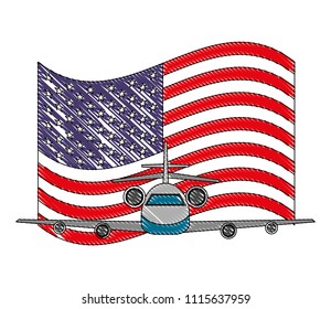 airplane flying with USA flag