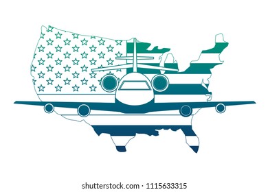 airplane flying with USA map