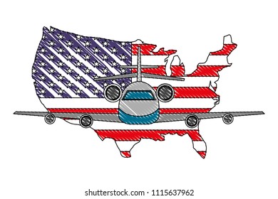 airplane flying with USA map