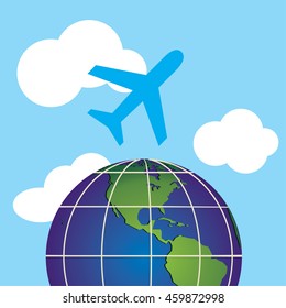 airplane flying, vector image of an airplane flying in the sky above the beautiful earth