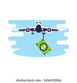 airplane flying vehicle with bills dollars