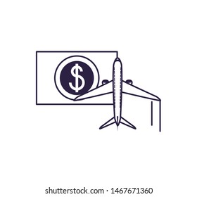 airplane flying vehicle with bills dollars