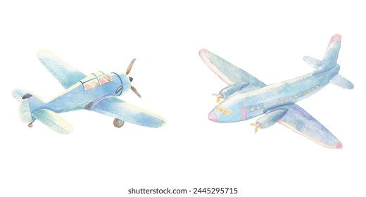 airplane flying watercolor vector illustration 