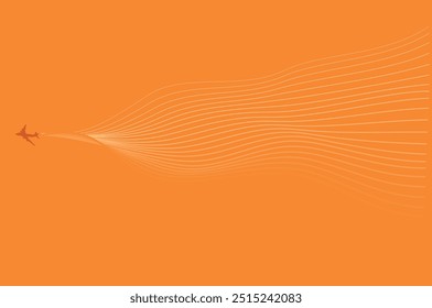 airplane flying with wave cloud on orange background wallpaper vector illustration