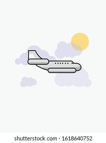 Airplane flying in the white sky background. Airplane in sky concept. vector illustration