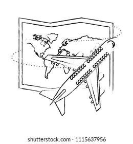 airplane flying with world paper map