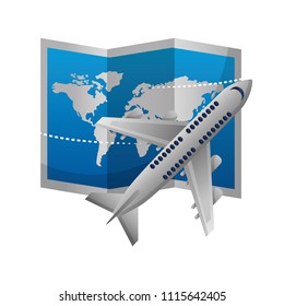 airplane flying with world paper map