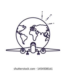 airplane flying with world planet