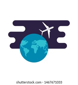 airplane flying with world planet
