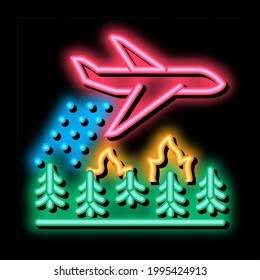 vehículo de señalización de luz de neón extinguiendo incendios forestales de aviones. Icono brillante brillante símbolo de extinción de incendios forestales del avión. ilustración de símbolo transparente