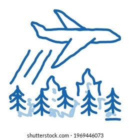 airplane forest fire extinguishing sketch icon vector. Hand drawn blue doodle line art airplane forest fire extinguishing sign. isolated symbol illustration