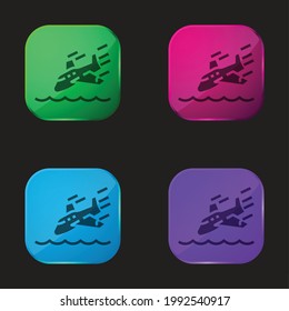 Airplane four color glass button icon