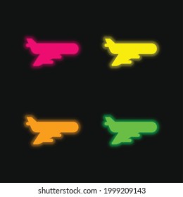 Airplane four color glowing neon vector icon