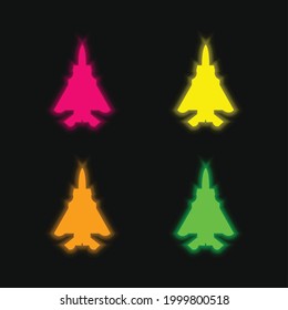 Airplane four color glowing neon vector icon