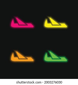 Airplane four color glowing neon vector icon