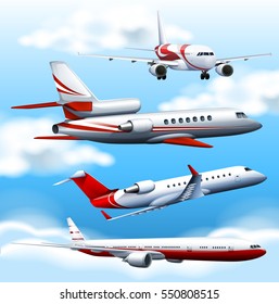 Airplane in four different angles  illustration