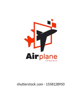 Airplane and frame squares logo red and black color