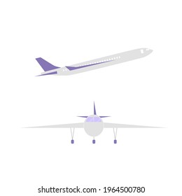 Airplane front and side view. Vector illustration in flat style