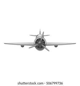 Airplane front view icon. Gray monochrome illustration of airplane front view vector icon for web