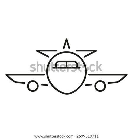 Airplane Front View Line Icon. Aviation, Travel, And Transportation Outline Symbol. Aircraft Design For Flight And Airline Industry. Editable Stroke. Isolated Vector Illustration.