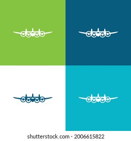 Flugzeug von der Frontalansicht Flat vier farbige minimale Icon-Set