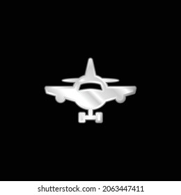 Silber platzierte metallische Symbol für die Frontalansicht des Flugzeugs