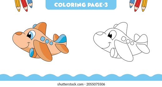 Airplane funny cartoon for kids and kdp design.