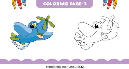 Airplane funny cartoon for kids and kdp design.