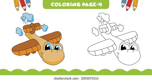 Airplane funny cartoon for kids and kdp design.