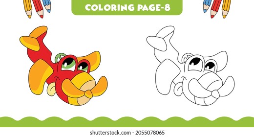 Airplane funny cartoon for kids and KDP design.