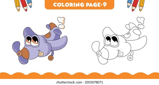 Airplane funny cartoon for kids and KDP design.