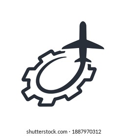 Flugzeug und Getriebe. Vektorsymbol einzeln auf weißem Hintergrund.