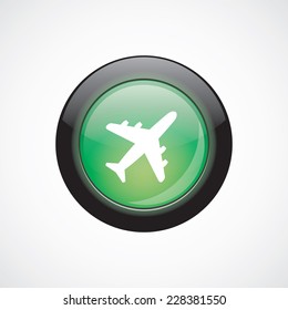 airplane glass sign icon green shiny button. ui website button  