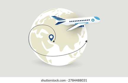 Airplane glides through a digital map its route across the globe