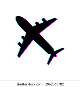 Airplane Glitch Icon, Aeroplane Icon, Engine Powered Fixed Wing Aircraft Vector Art Illustration