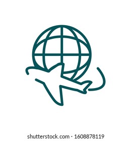Airplane and global sphere design, Plane vehicle transportation fly air travel aircraft flight aviation and sky theme Vector illustration