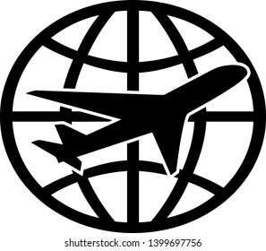 Airplane and globe in black logo