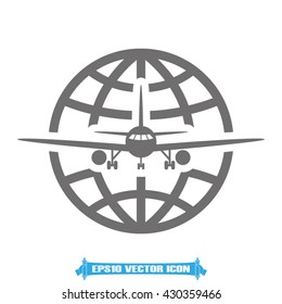 Airplane globe icon vector illustration eps10. 