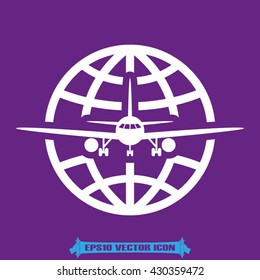 Airplane globe icon vector illustration eps10.