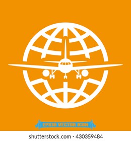 Airplane globe icon vector illustration eps10