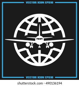 Airplane and globe icon vector illustration eps10. 