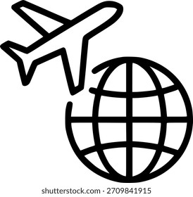 Airplane and globe. plane flies around the earth sign, symbol, vector, art