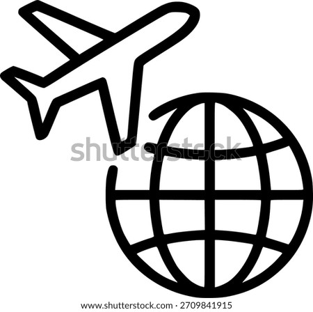 Airplane and globe. plane flies around the earth sign, symbol, vector, art