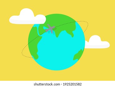 Airplane, globe, vector illustration. Travel around the world.