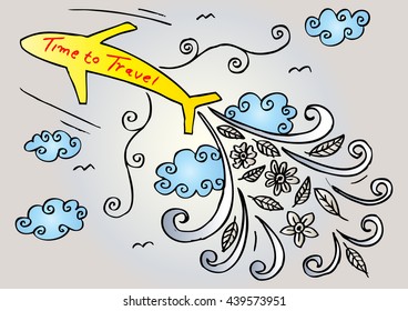  Airplane go to Travel Vector